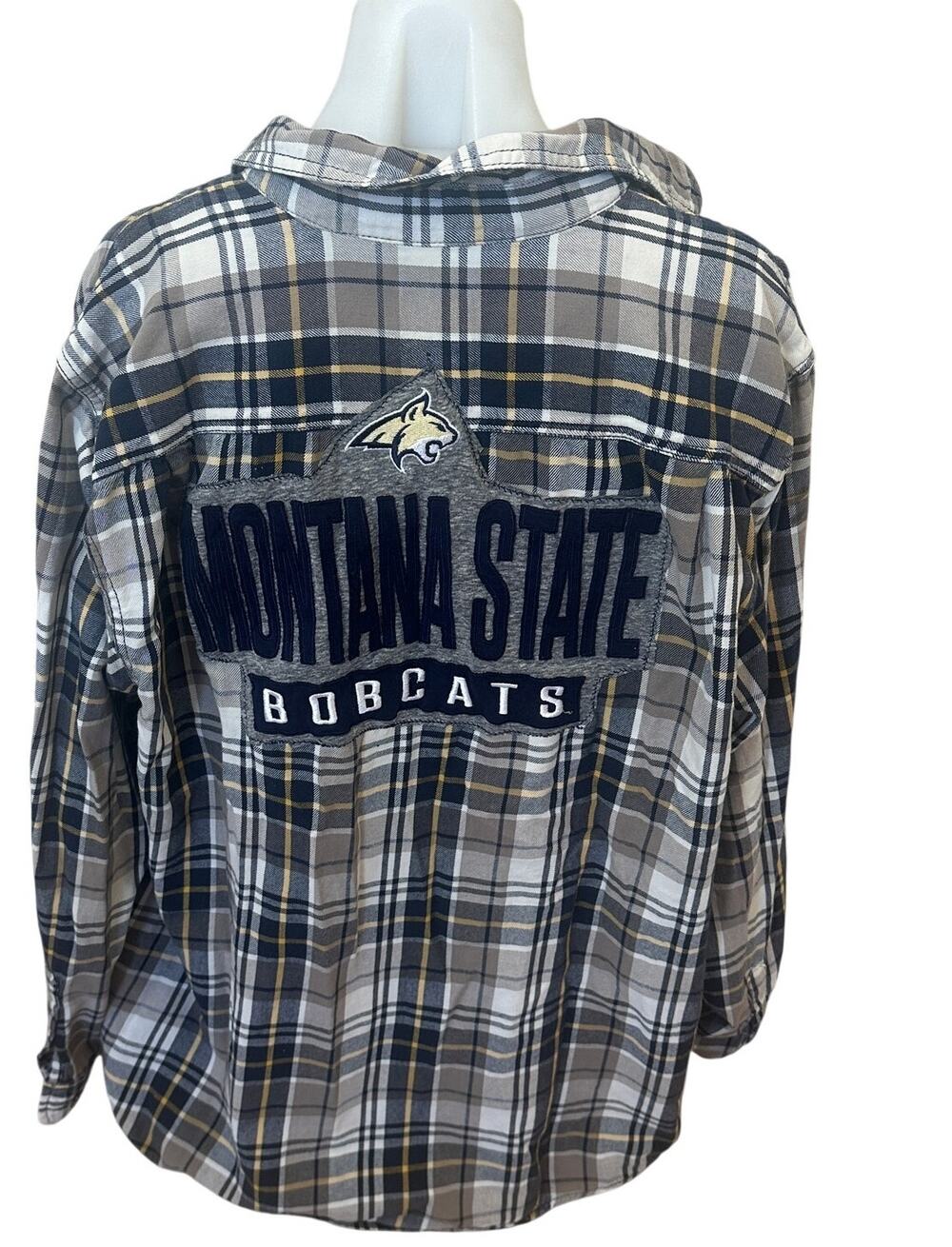 Montana State University Plaid Flannel Shirt LARGE Bobcats Football Tailgate MSU